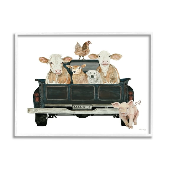 Stupell Industries Farm Animals in Truck Animals & Insects Painting White Framed Art Print Wall Art, 30 x 24