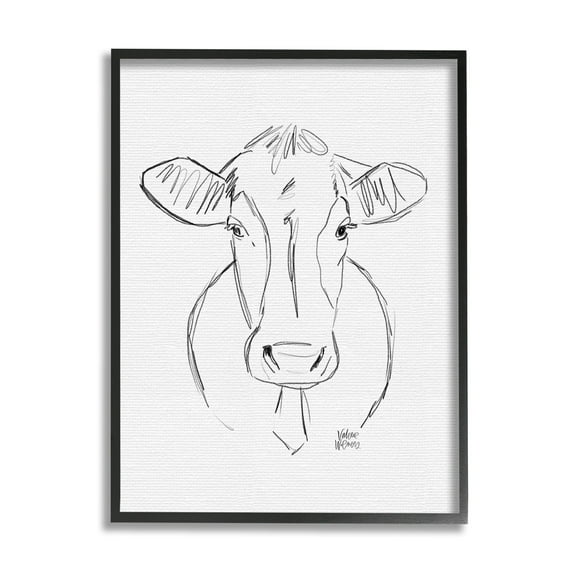 Stupell Industries Farm Cattle Cow Pencil Sketch Drawing Portrait Drawing Print Black Framed Art Print Wall Art, Design by Valerie Wieners