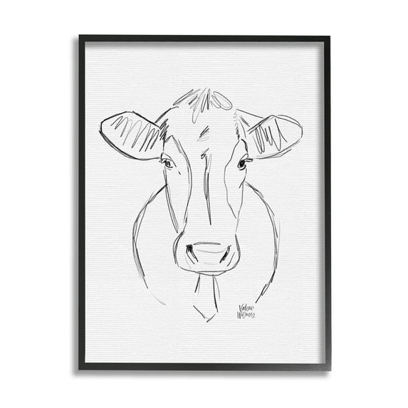 Stupell Industries Farm Cattle Cow Pencil Sketch Drawing Portrait Drawing Print Black Framed Art Print Wall Art, Design by Valerie Wieners