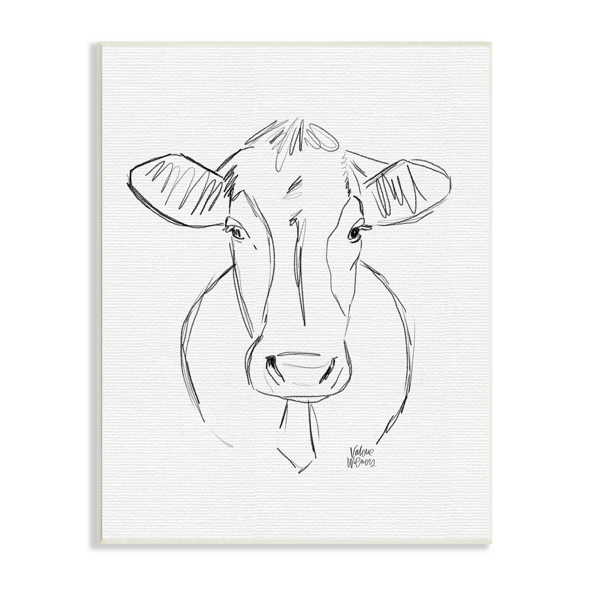 Stupell Industries Farm Cattle Cow Pencil Sketch Drawing Portrait Drawing Print Unframed Art Print Wall Art, Design by Valerie Wieners