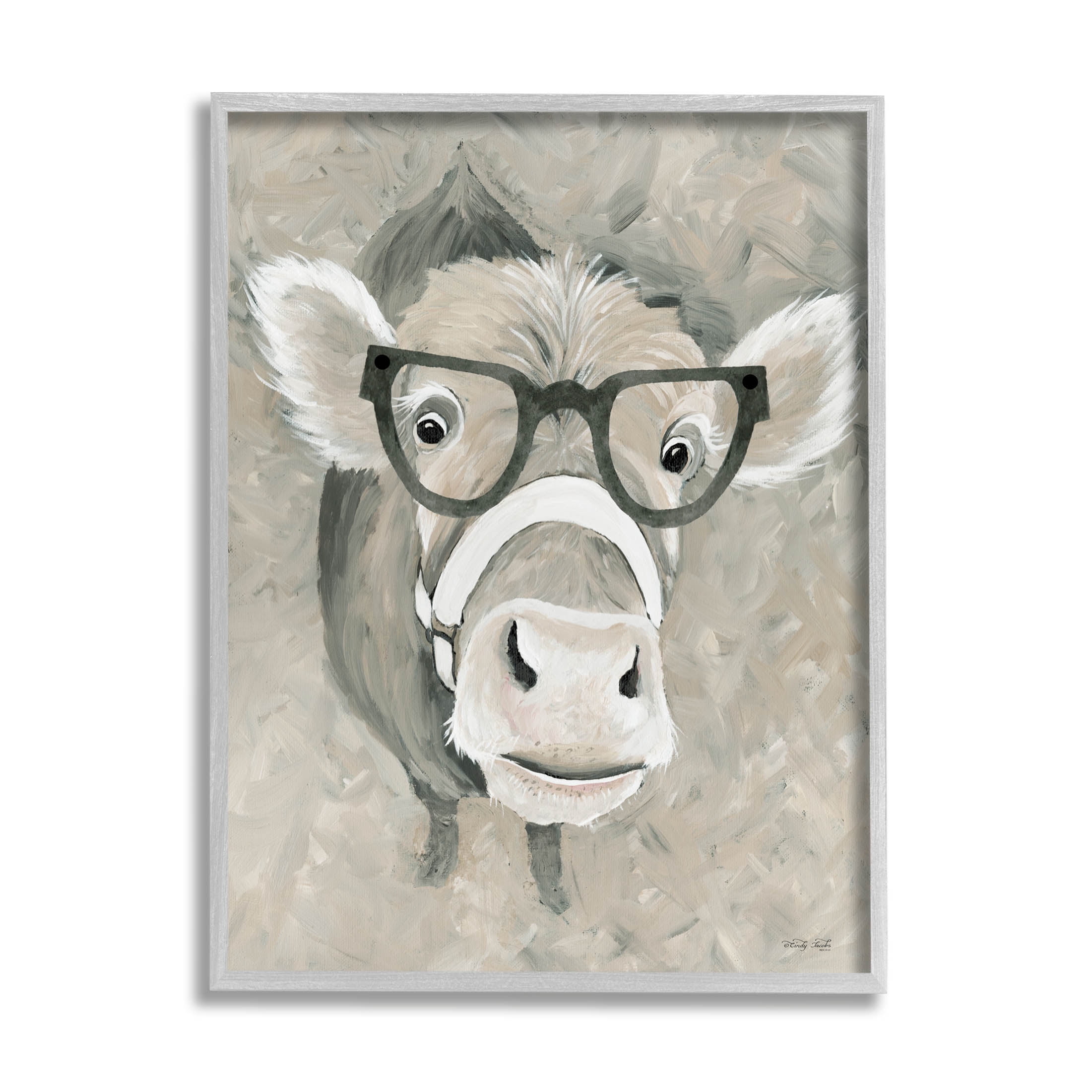 Stupell Industries Farm Cattle Glasses Spectacles Painting Gray Framed Art Print Wall Art, Design by Cindy Jacobs