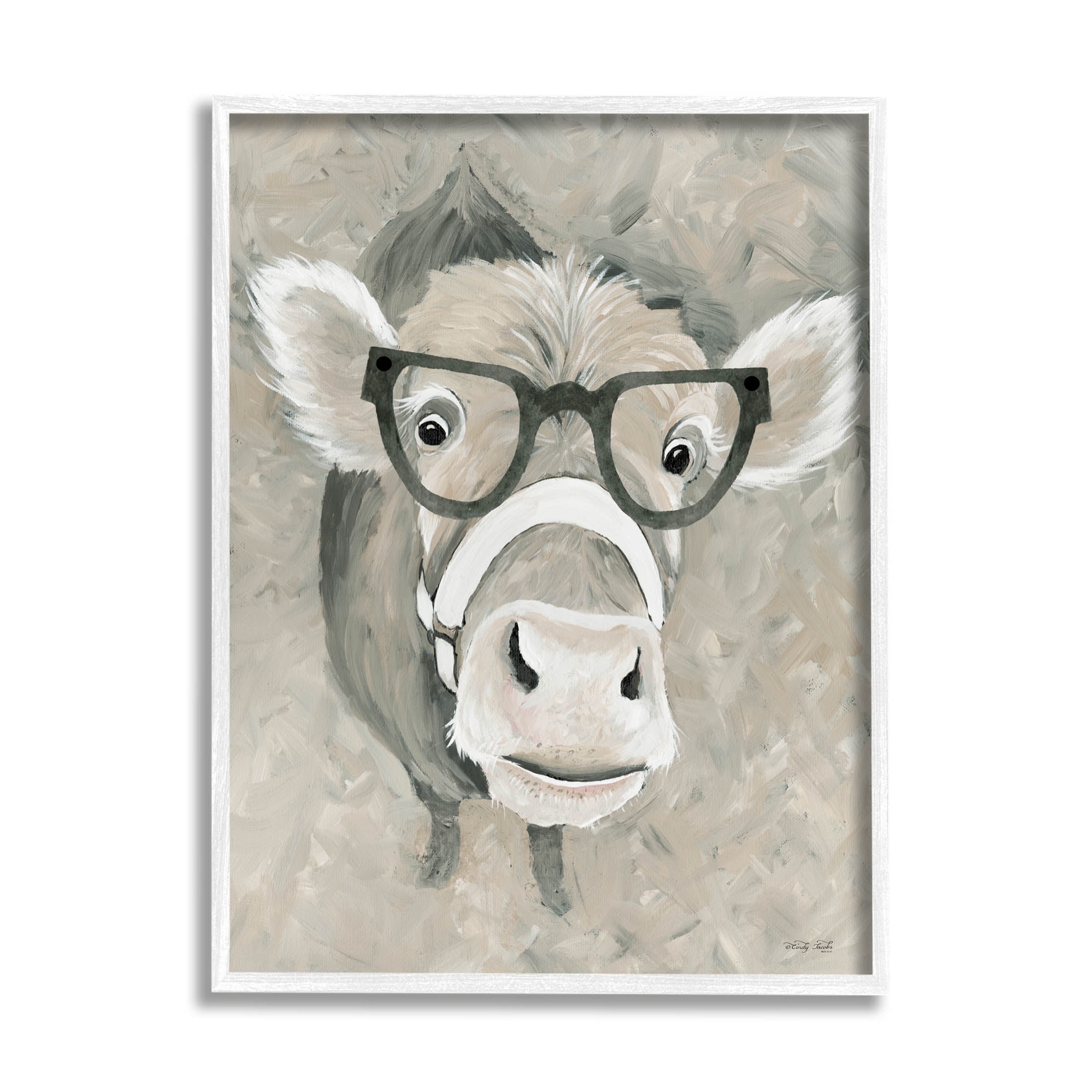 Stupell Industries Farm Cattle Glasses Spectacles Painting White Framed Art Print Wall Art, Design by Cindy Jacobs