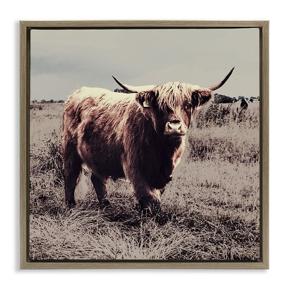 Stupell Industries Farm Cattle Rustic Vintage Styling Animals & Insects Painting Brown Floater Framed Canvas Art Print Wall Art, 18 x 18