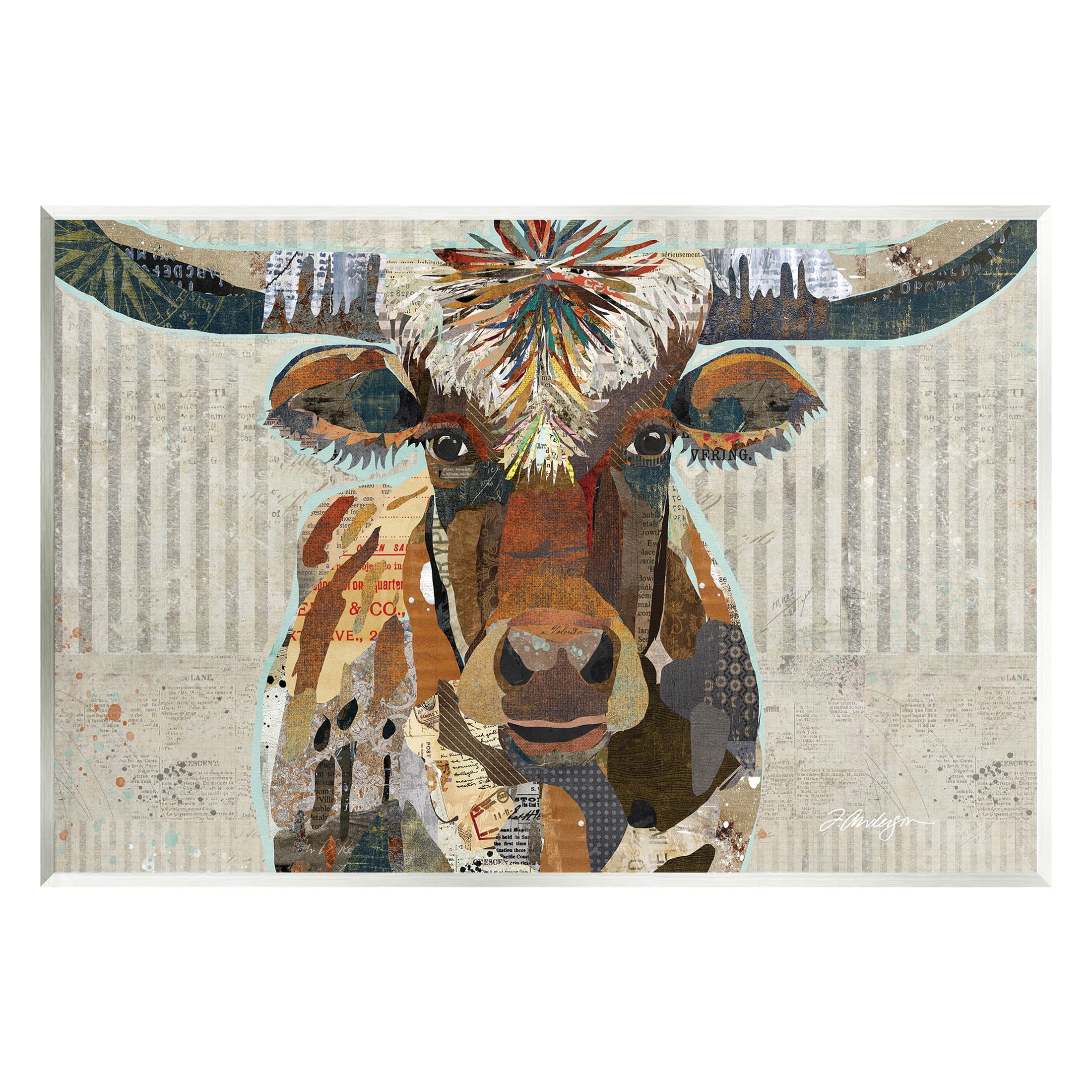 Stupell Industries Farm Cattle Striped Pattern Collage Graphic Art Unframed Art Print Wall Art, Design by Traci Anderson