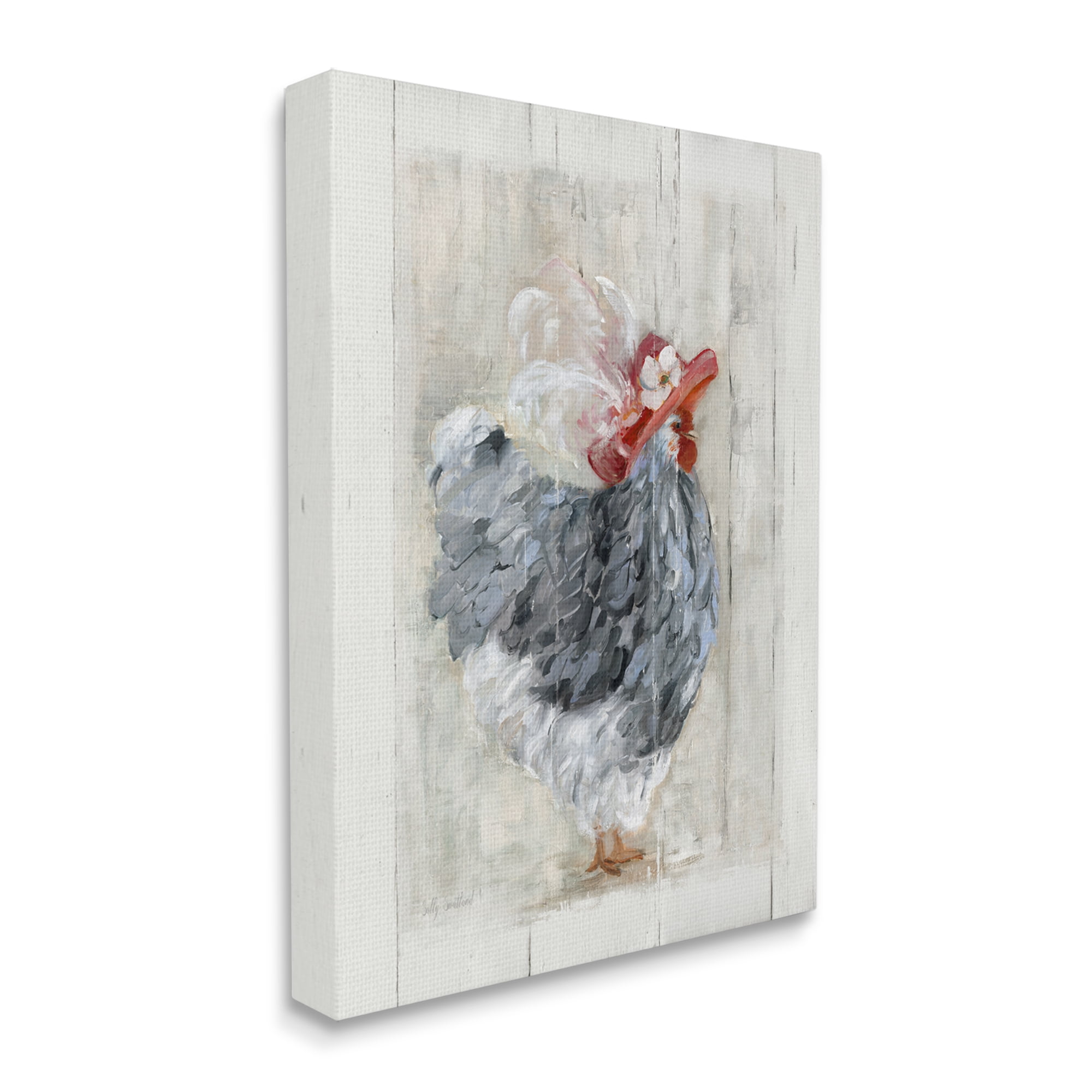 Stupell Industries Farm Chicken in Traditional Brim Hat Chic Bird Animals & Insects Painting Gallery Wrapped Canvas Print Wall Art, 36 x 48