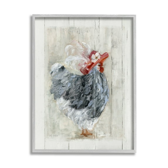 Stupell Industries Farm Chicken in Traditional Brim Hat Chic Bird Animals & Insects Painting Gray Framed Art Print Wall Art, 16 x 20