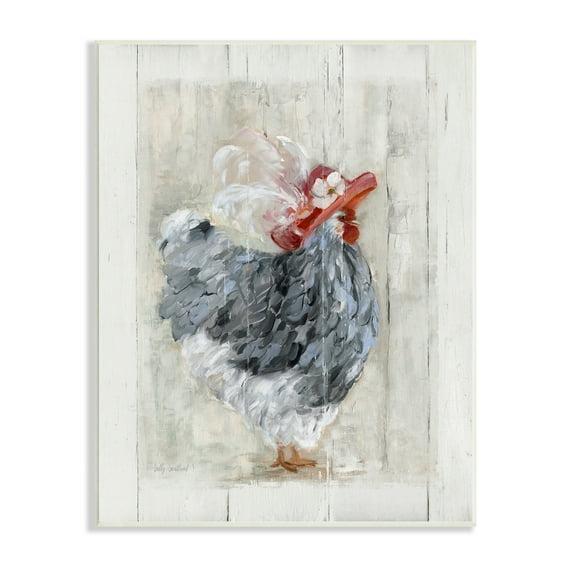 Stupell Industries Farm Chicken in Traditional Brim Hat Chic Bird Animals & Insects Painting Unframed Art Print Wall Art, 13 x 19