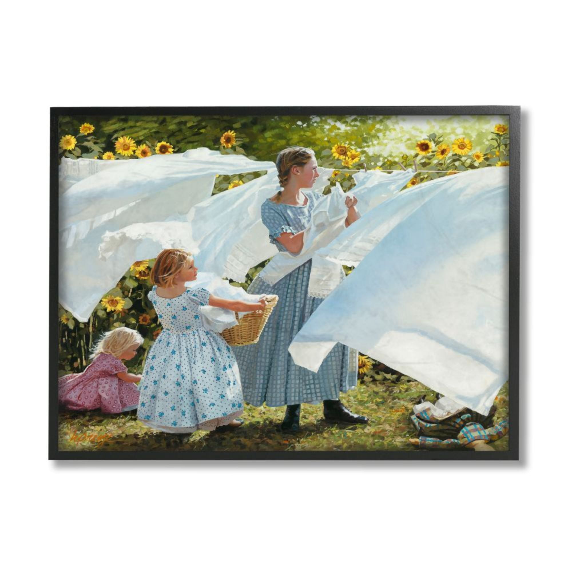 Stupell Industries Farm Children Doing Laundry White Linens Design by Heide Presse, 11" x 14", Black Framed