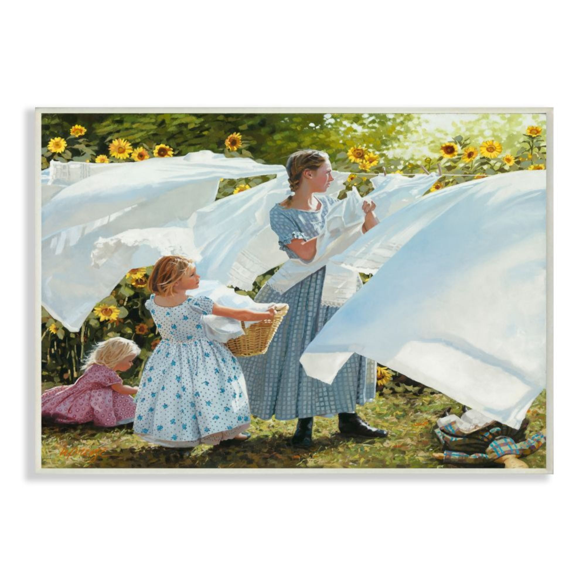 Stupell Industries Farm Children Doing Laundry White Linens Design by Heide Presse