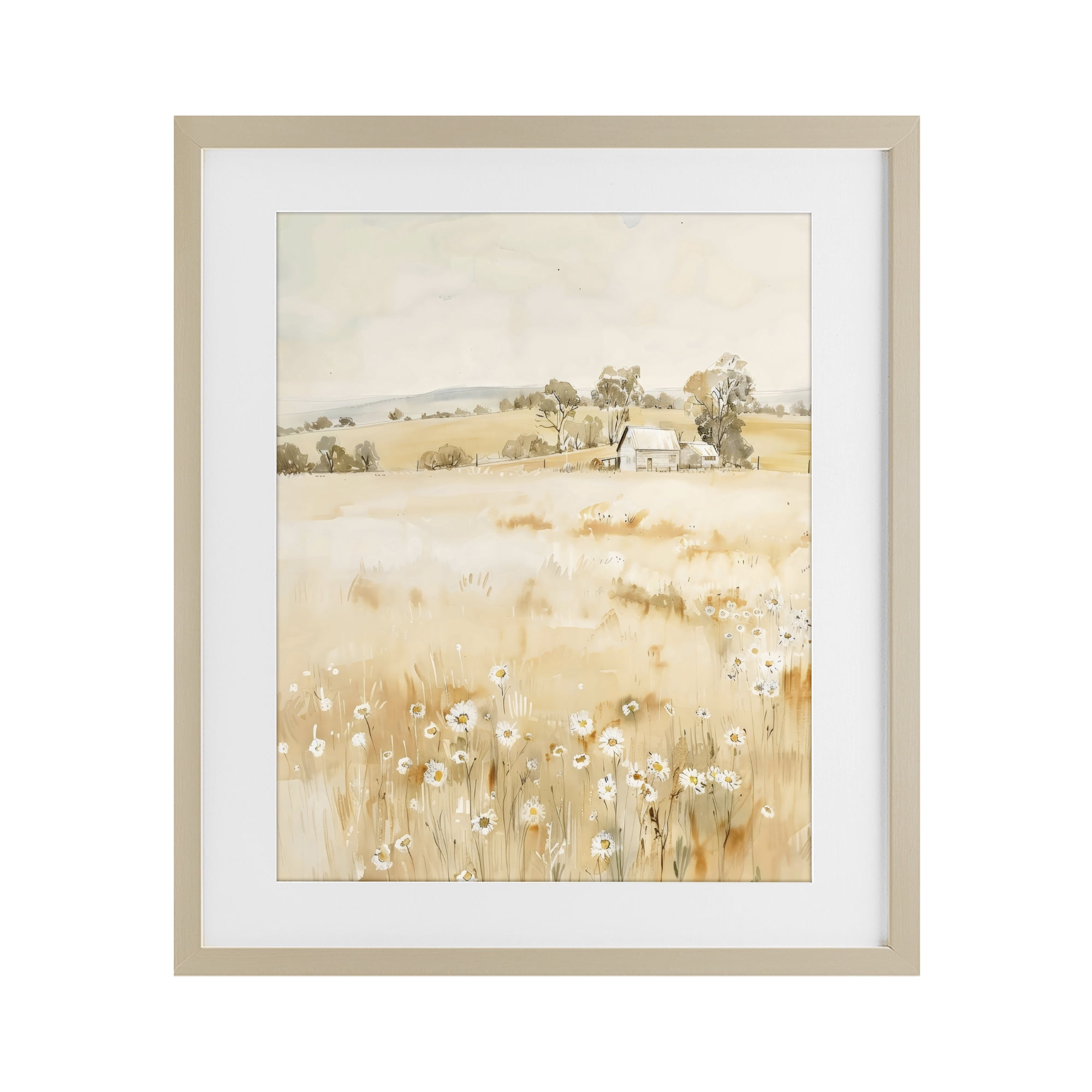 Stupell Industries Farm Country Meadow with Daisies Birch Framed Print Under Glass, design by Creative Studio