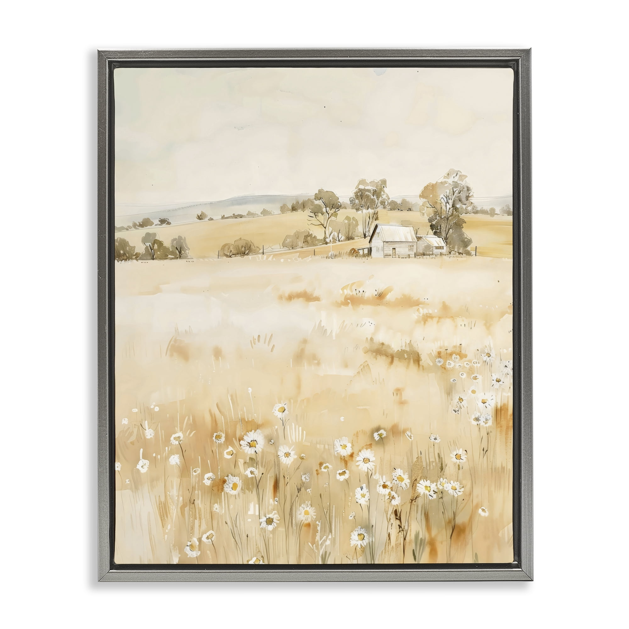 Stupell Industries Farm Country Meadow with Daisies Gray Framed Floater Canvas Wall Art, design by Creative Studio
