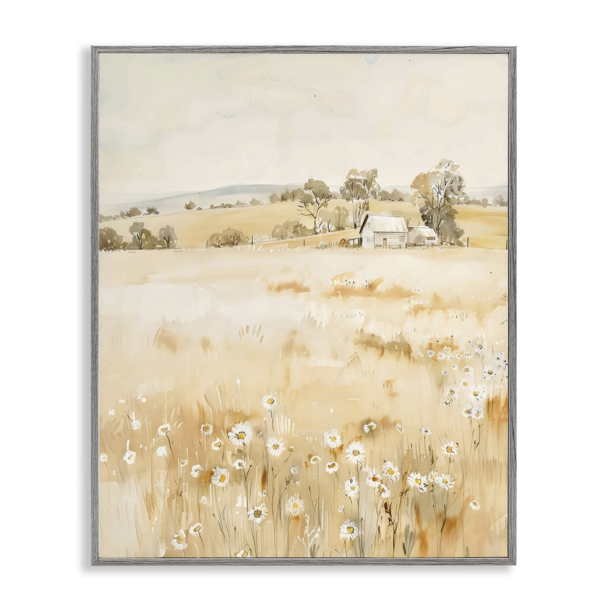 Stupell Industries Farm Country Meadow with Daisies Gray Framed Giclee Art, design by Creative Studio