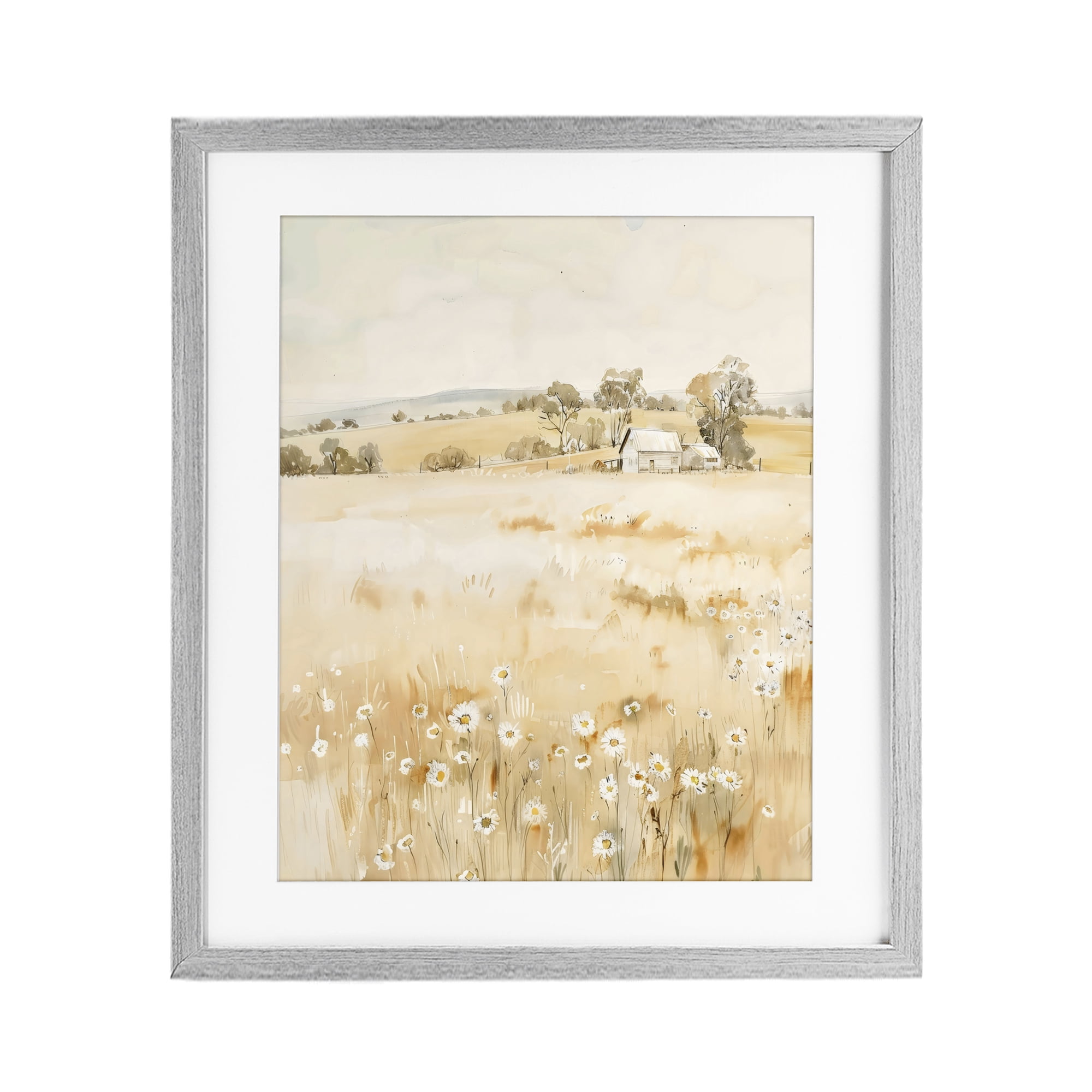 Stupell Industries Farm Country Meadow with Daisies Gray Framed Print Under Glass, design by Creative Studio