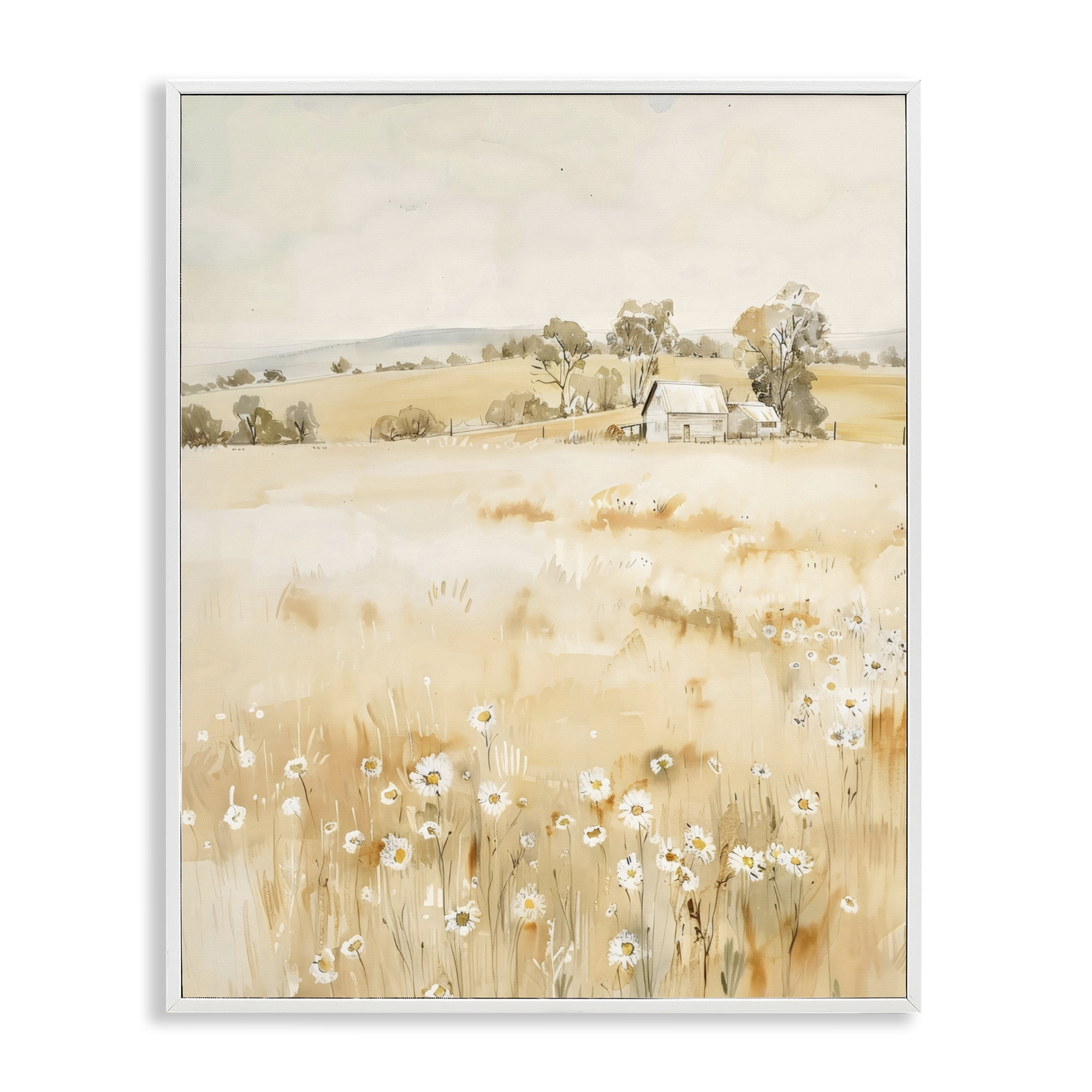Stupell Industries Farm Country Meadow with Daisies White Framed Giclee Art, design by Creative Studio