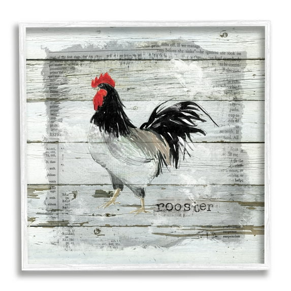 Stupell Industries Farm Country Rooster Rustic Pattern Book Collage Animals & Insects Painting White Framed Art Print Wall Art, 12 x 12
