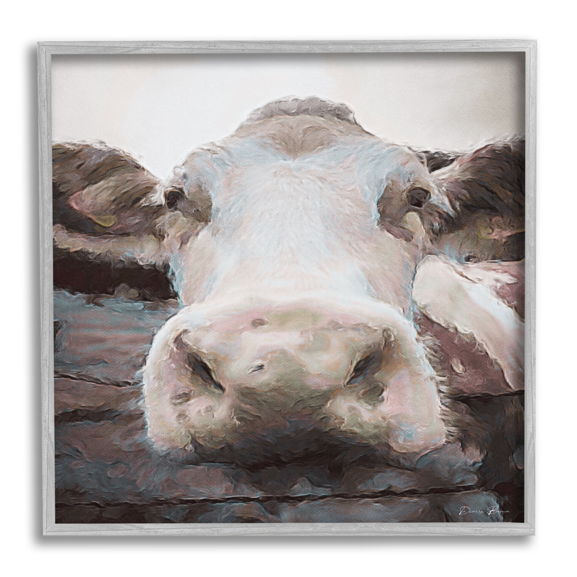 Stupell Industries Farm Cow Abstraction Animals & Insects Painting Gray Framed Art Print Wall Art, 12 x 12