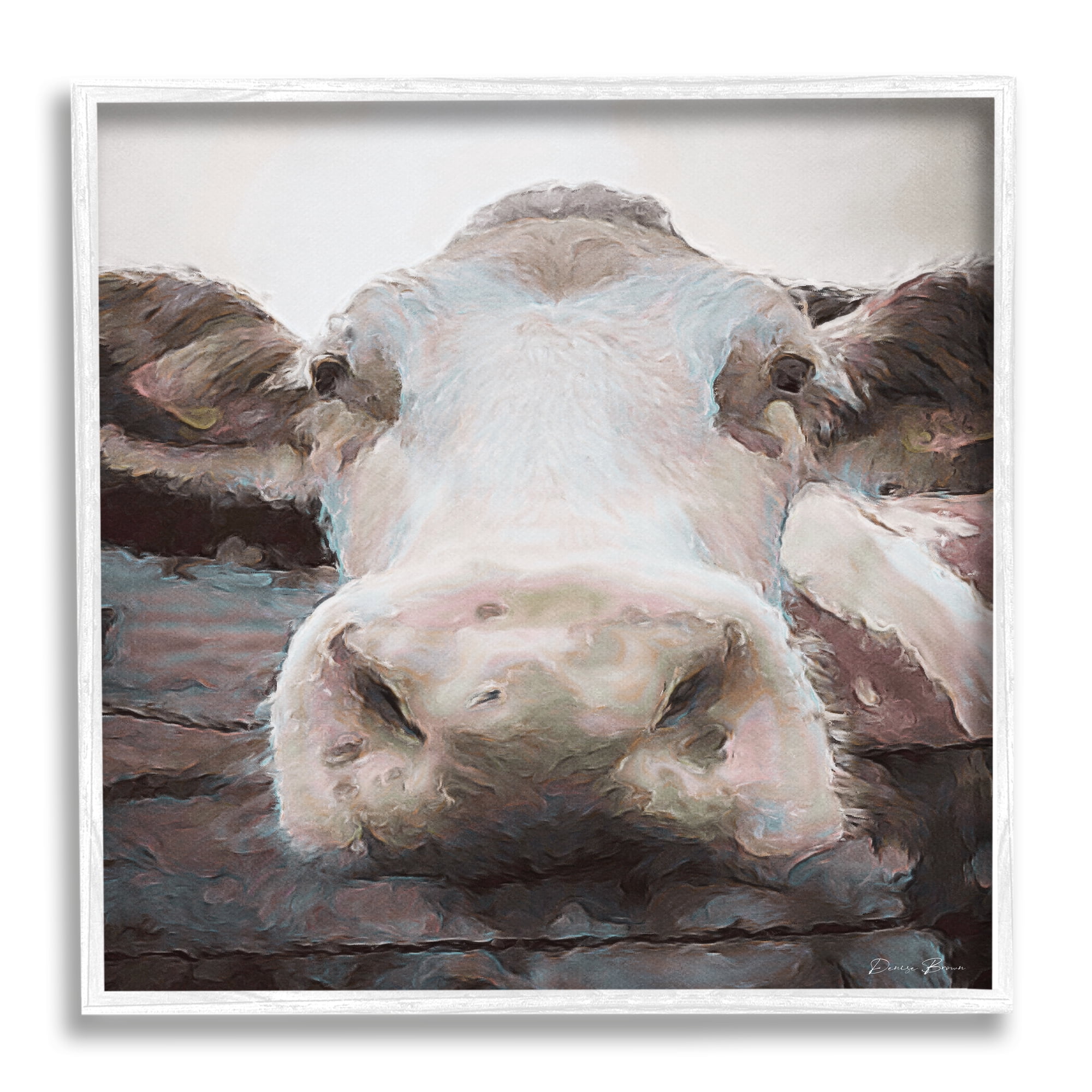 Stupell Industries Farm Cow Abstraction Animals & Insects Painting White Framed Art Print Wall Art, 17 x 17