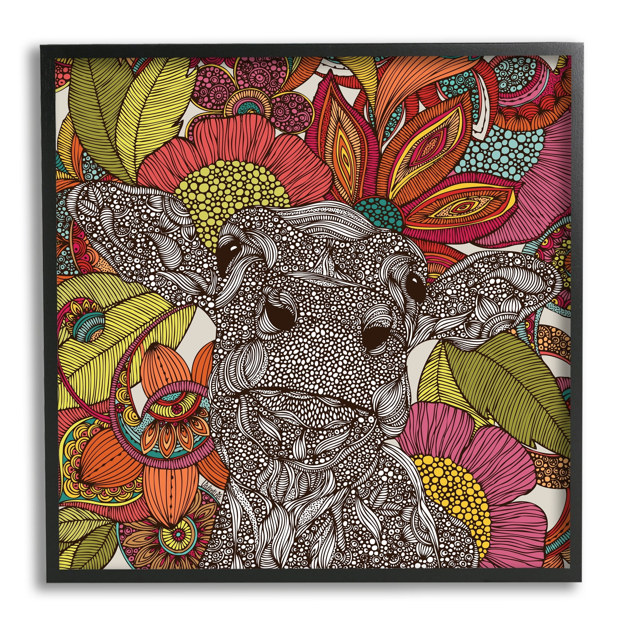 Stupell Industries Farm Cow Detailed Fractals Abstract Floral Blossoms Graphic Art Black Framed Art Print Wall Art, Design by Valentina Harper