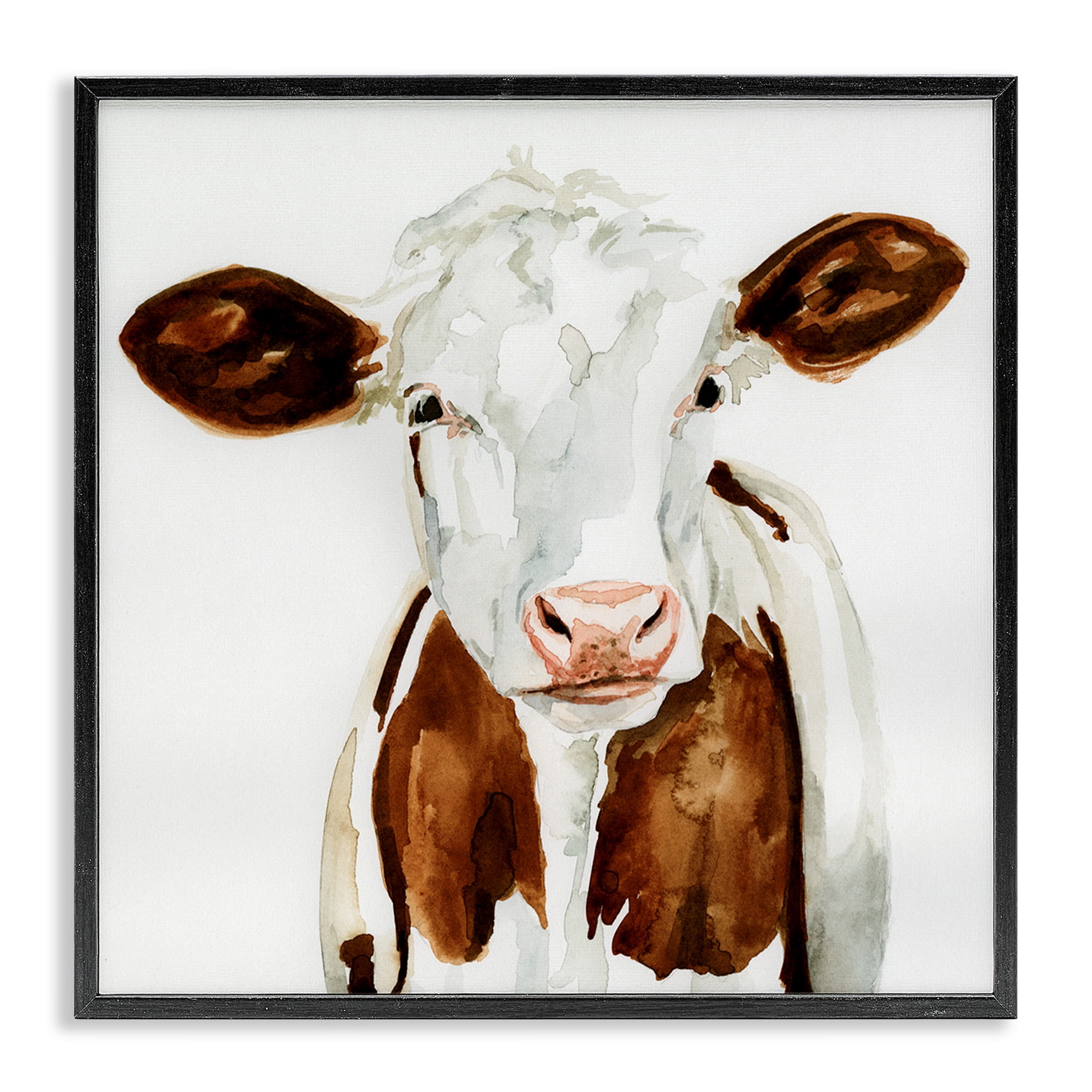 Stupell Industries Farm Cow Neutral Watercolor Animals & Insects Painting Black Framed Art Print Wall Art, 24 x 24