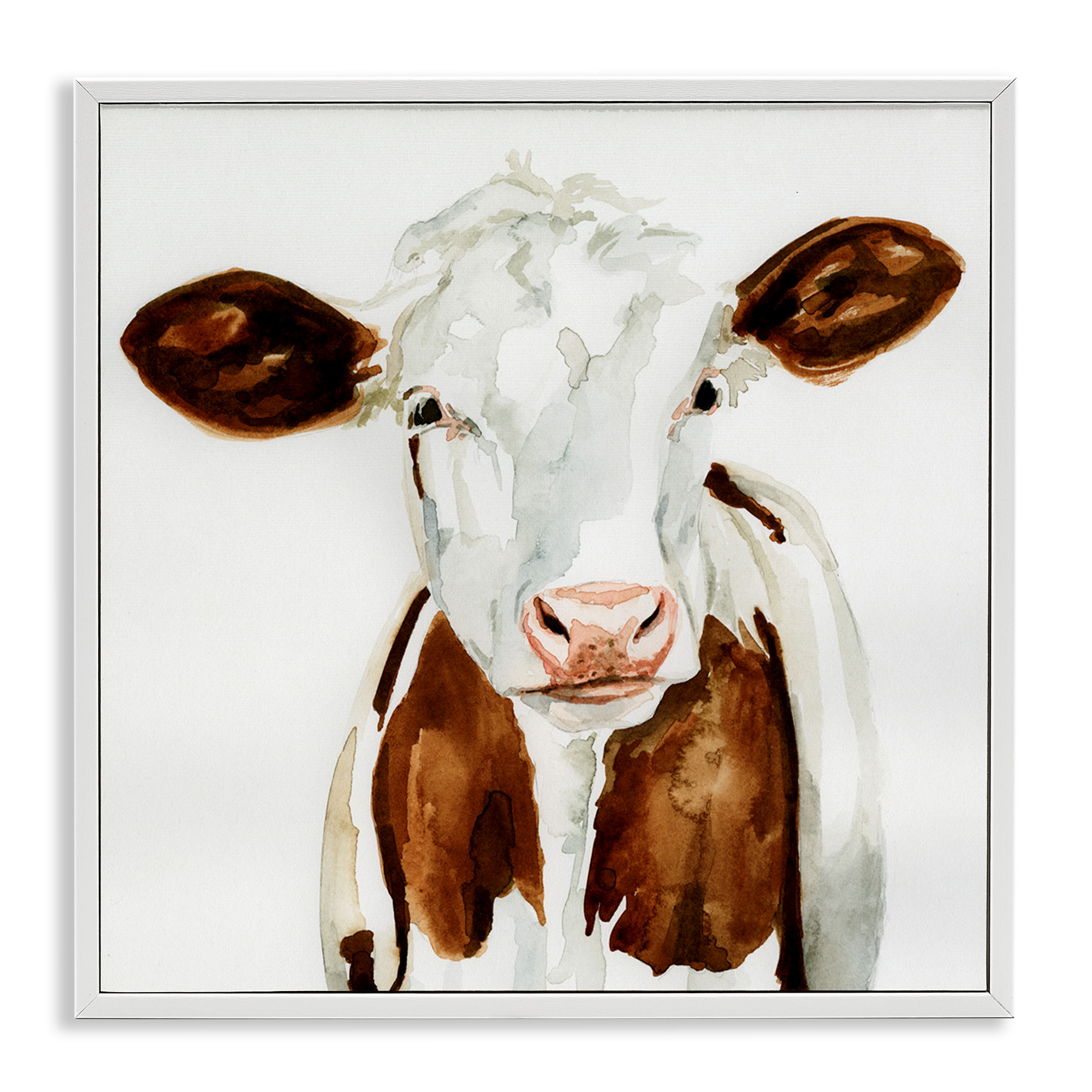 Stupell Industries Farm Cow Neutral Watercolor Animals & Insects Painting White Framed Art Print Wall Art, 17 x 17