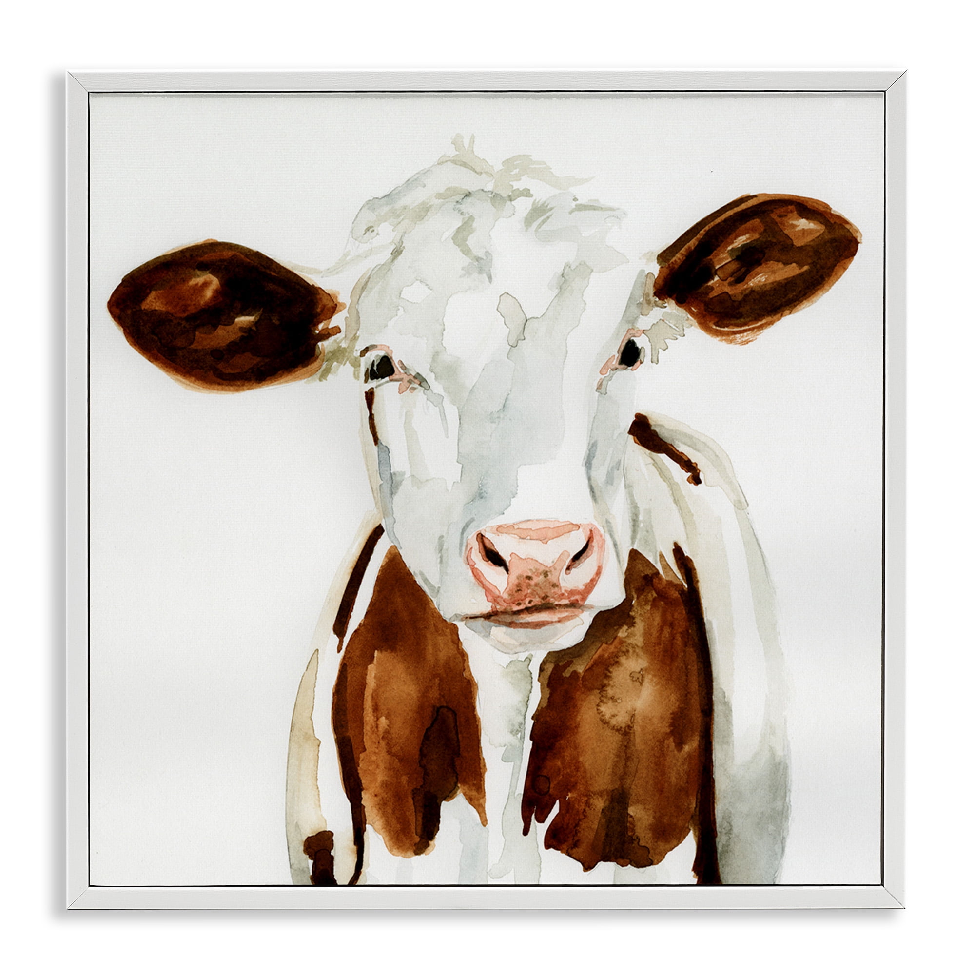 Stupell Industries Farm Cow Neutral Watercolor Animals & Insects Painting White Framed Art Print Wall Art, 24 x 24