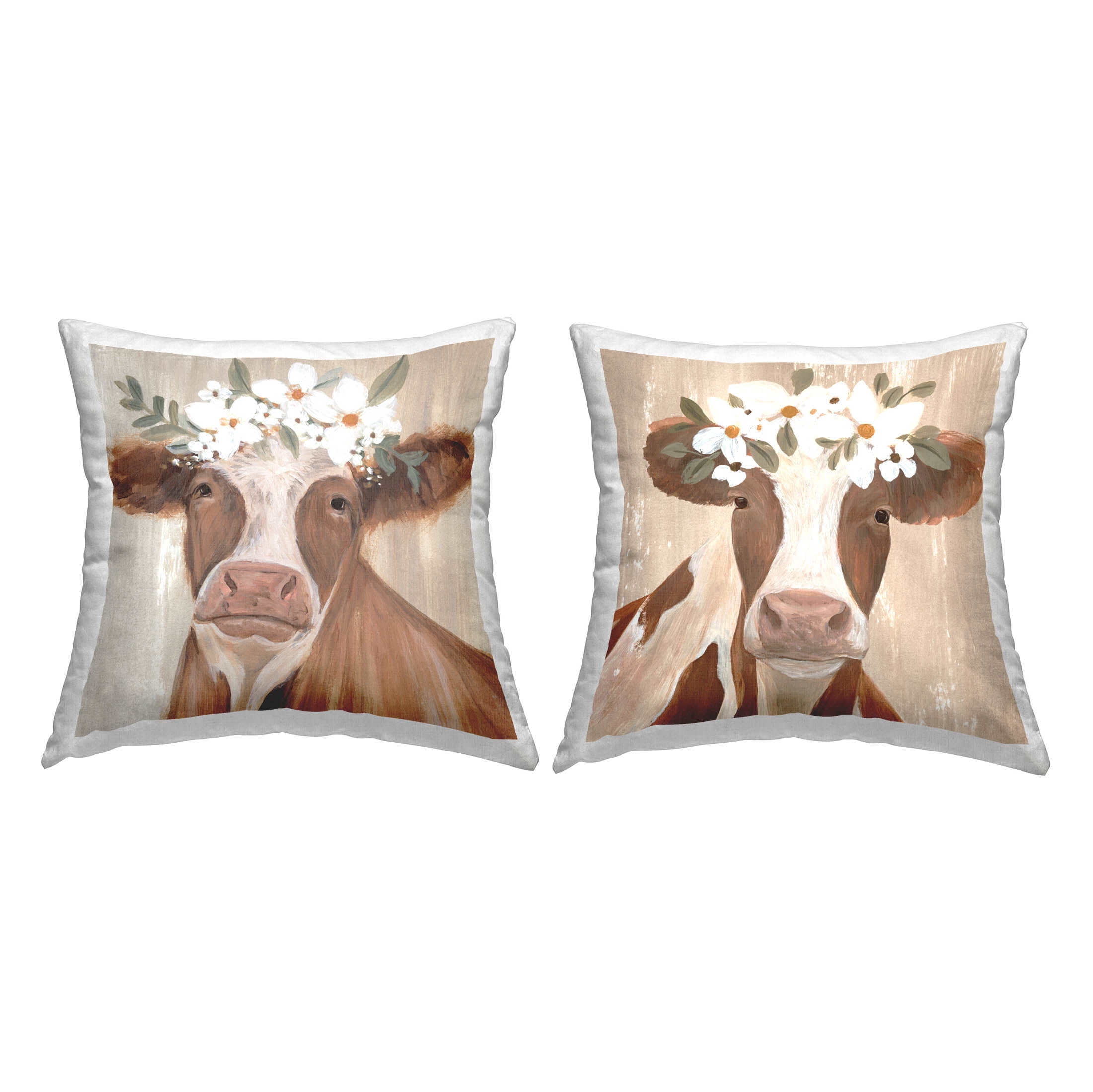 Stupell Industries Farm Cow White Blossoms Printed Throw Pillow Design by Annie Warren (Set of 2)