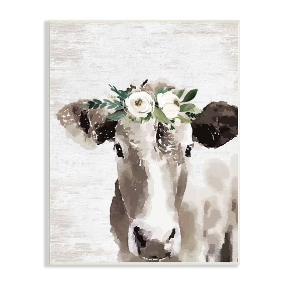 Stupell Industries Farm Cow With Flower Crown Distressed Country Pattern,13 x 19, Design by Lettered and Lined