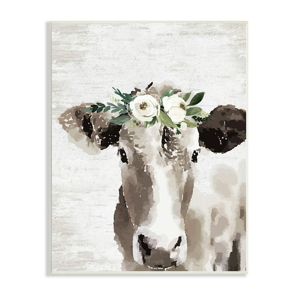 Stupell Industries Farm Cow With Flower Crown Distressed Country Pattern,13 x 19, Design by Lettered and Lined