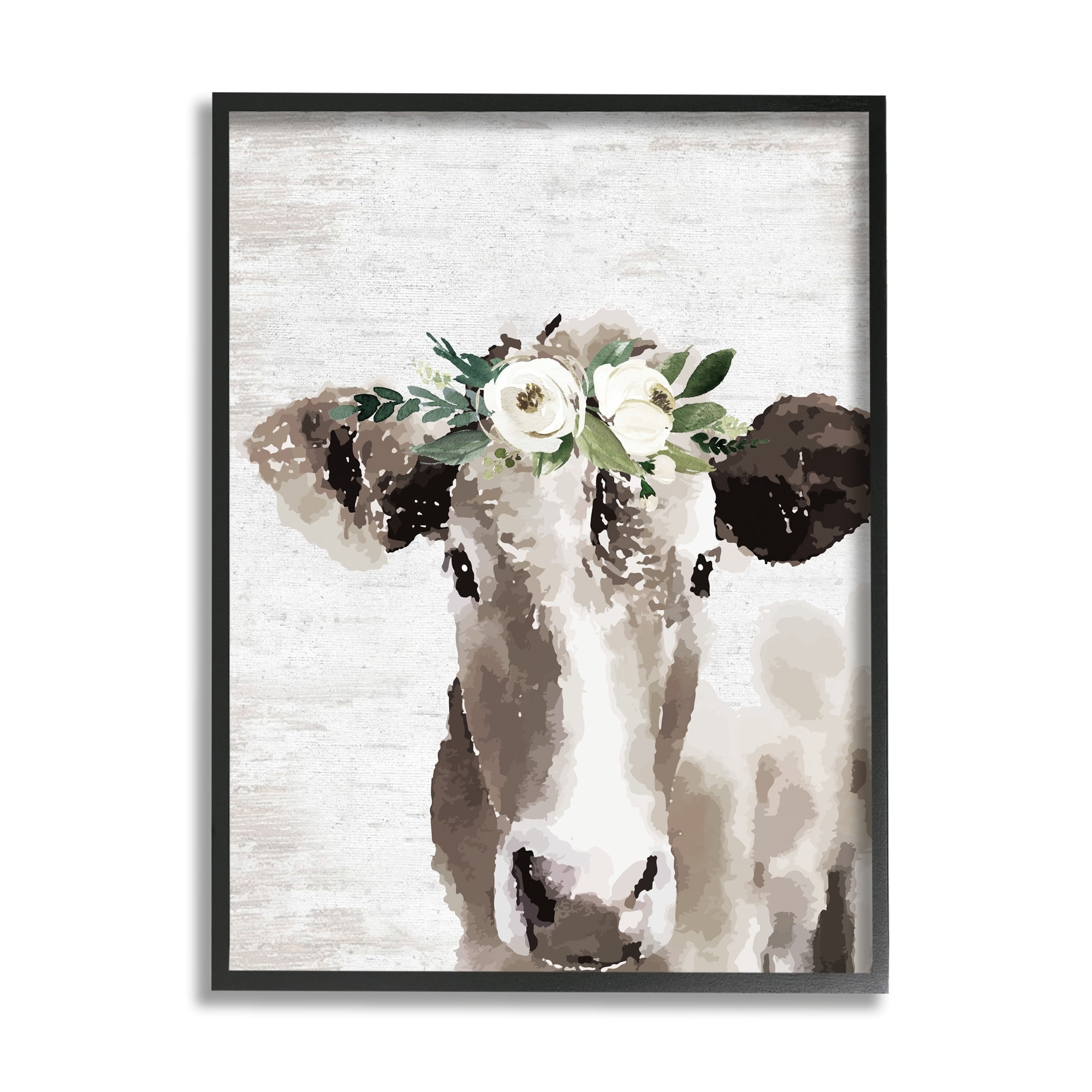 Stupell Industries Farm Cow With Flower Crown Distressed Country Pattern,16 x 20, Design by Lettered and Lined