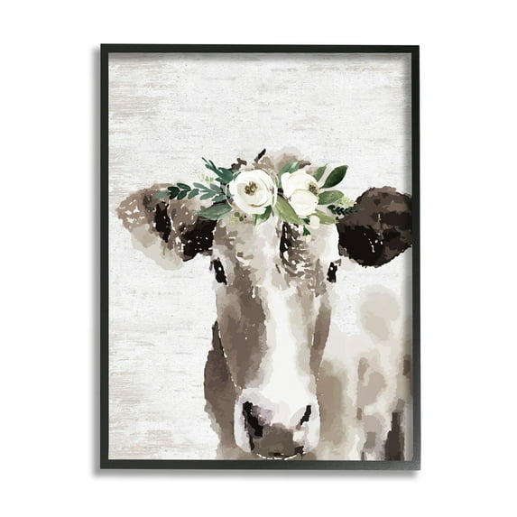 Stupell Industries Farm Cow With Flower Crown Distressed Country Pattern,16 x 20, Design by Lettered and Lined