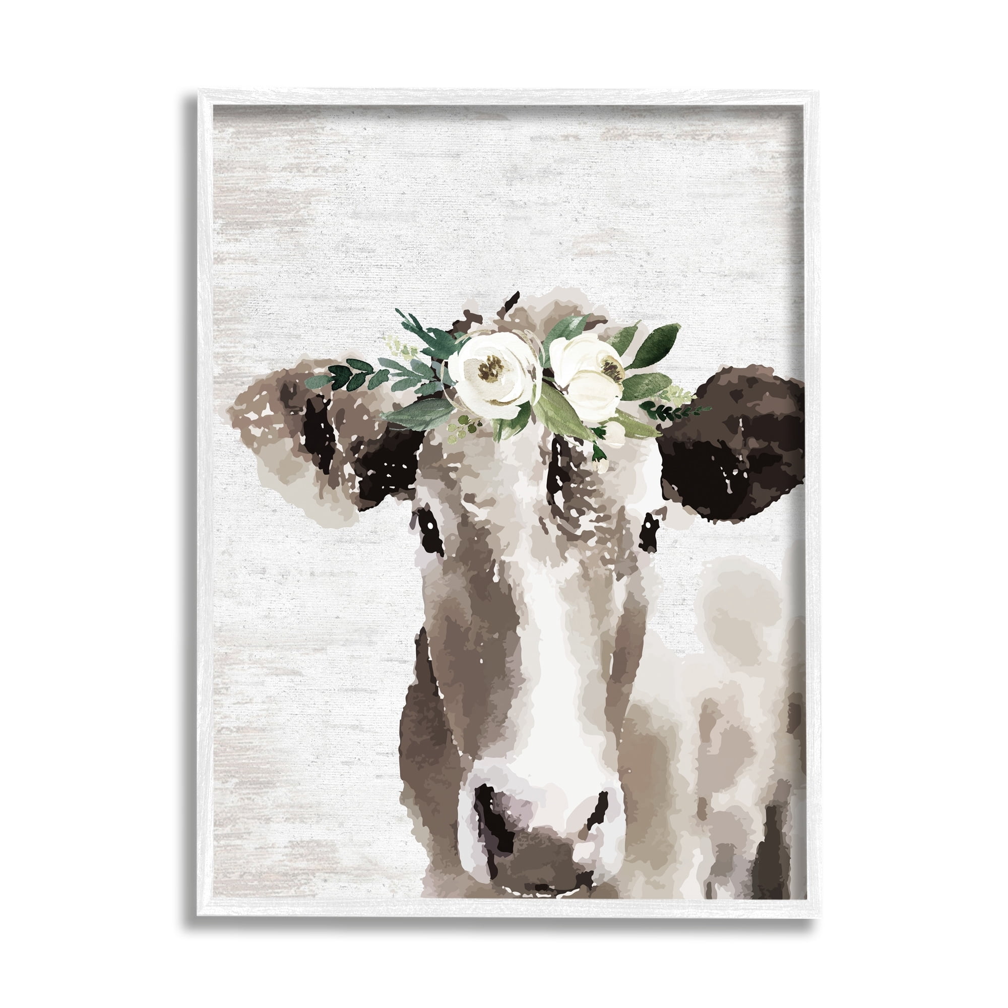 Stupell Industries Farm Cow With Flower Crown Distressed Country Pattern,24 x 30, Design by Lettered and Lined