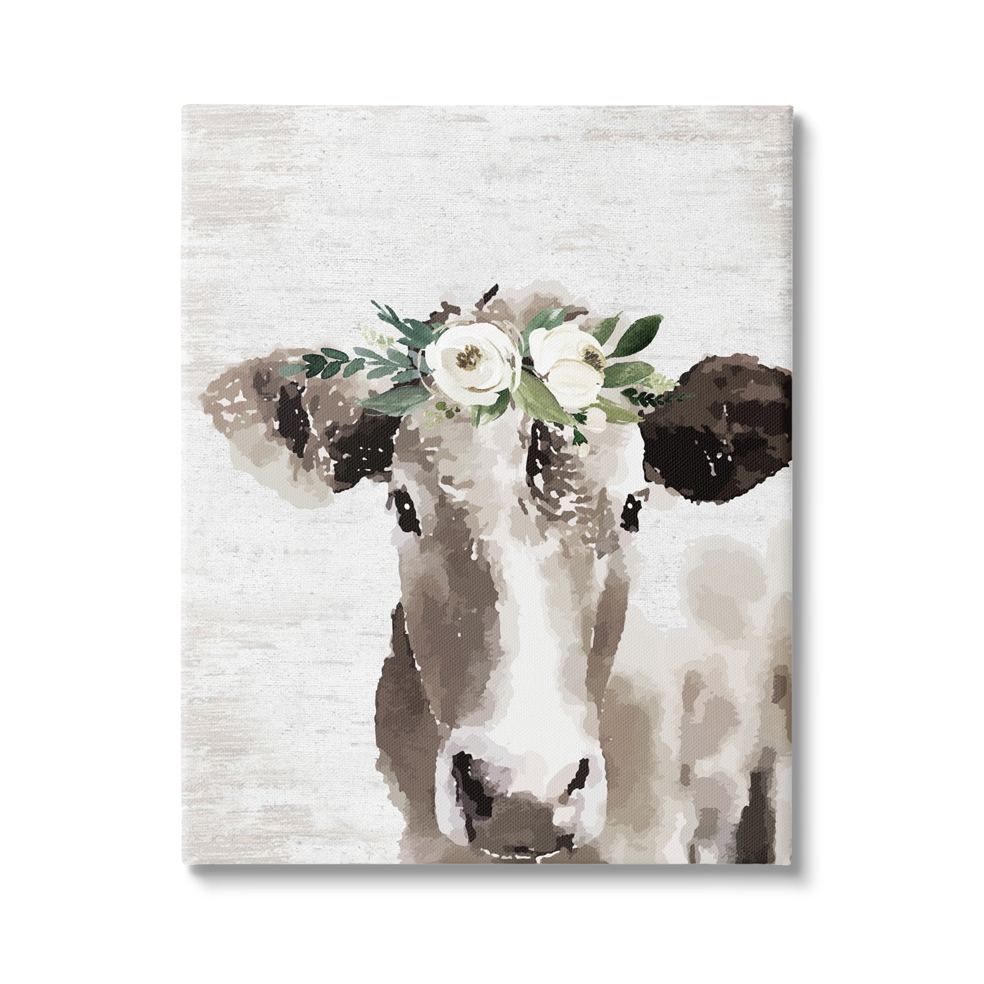 Stupell Industries Farm Cow With Flower Crown Distressed Country Pattern,30 x 40, Design by Lettered and Lined
