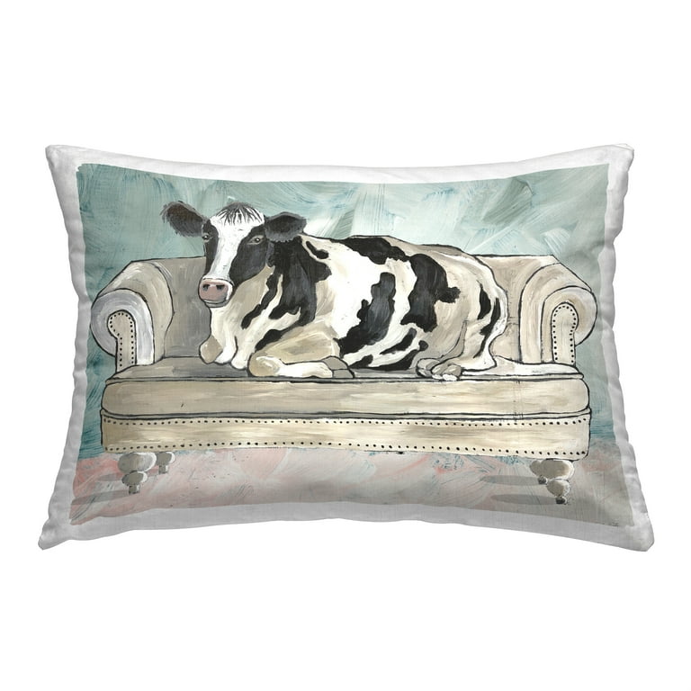 Stupell Industries Farm Cow On Couch Decorative Printed Throw Pillow 14 x 20