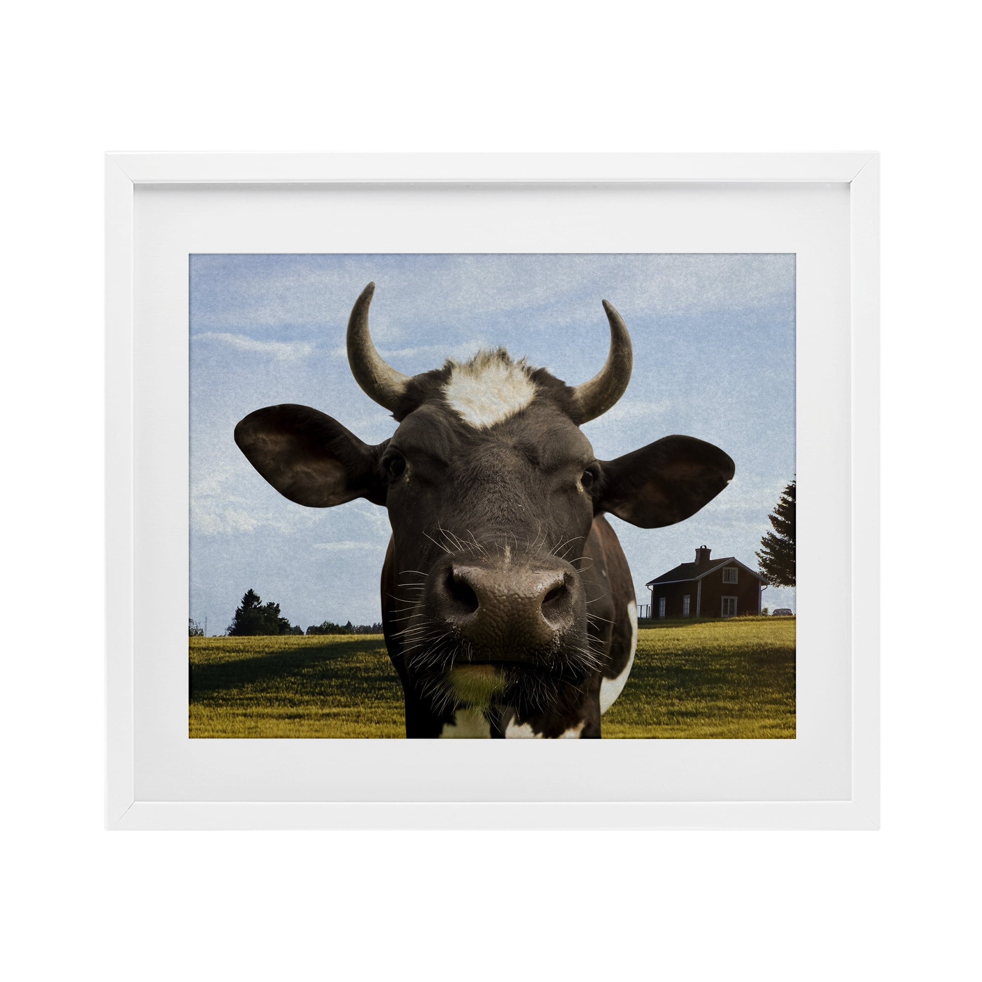 Stupell Industries Farm Cow with Curved Horns White Framed Print Under Glass, design by Marcus Prime
