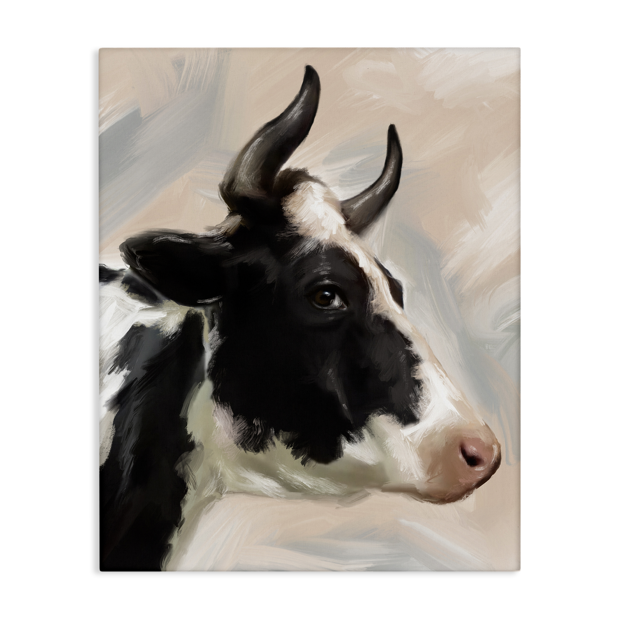 Stupell Industries Farm Cow with Horns Animals Painting Wrapped Canvas Art Print Wall Art, 36 x 48