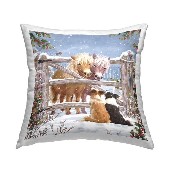Stupell Industries Farm Dogs & Ponies Winter Snowfall Printed Throw Pillow Design by Pip Wilson