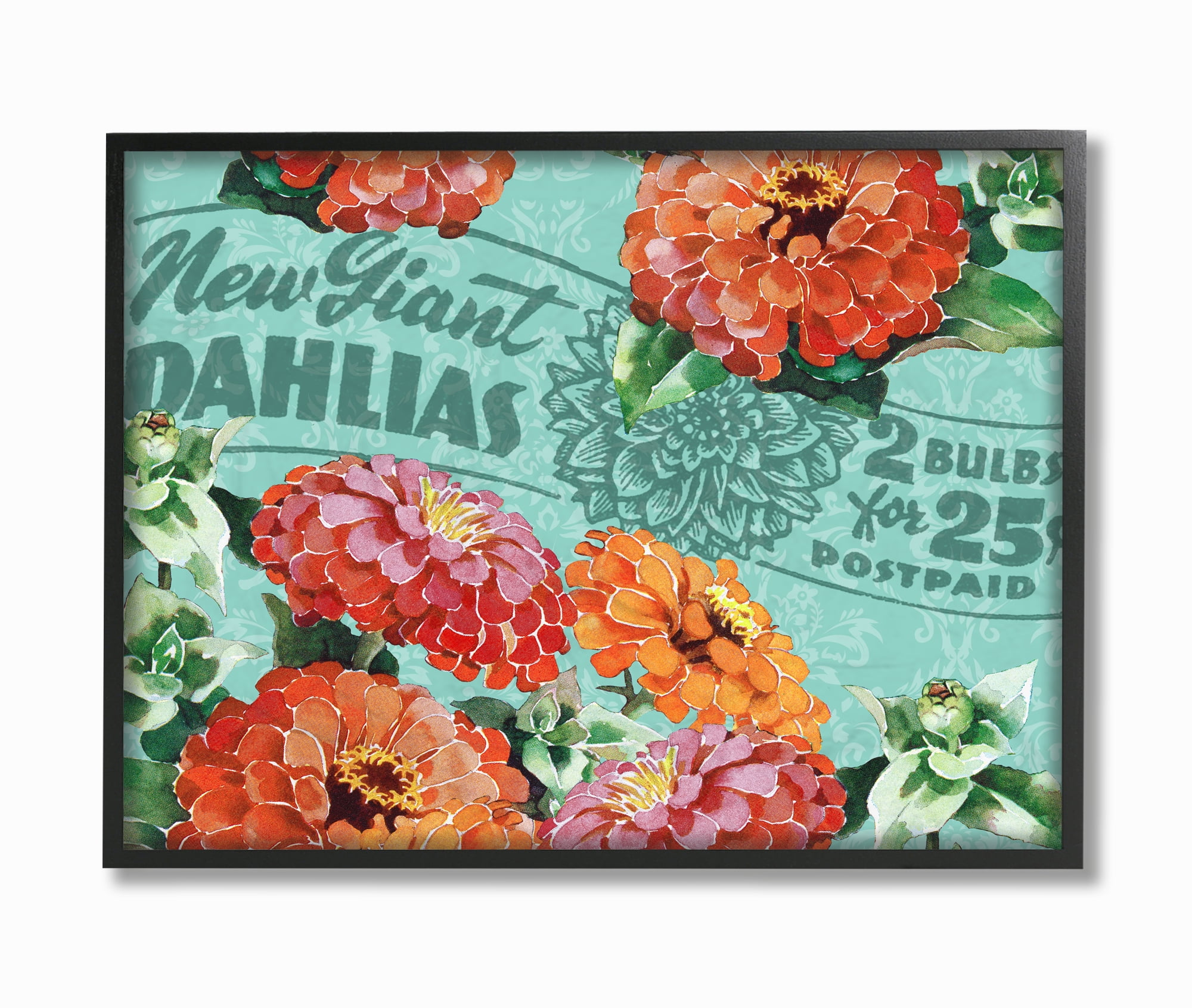 Stupell Industries Farm Flowers Red Green Print Pattern Design Graphic Art Black Framed Art Print Wall Art, 16x20, by The Saturday Evening Post