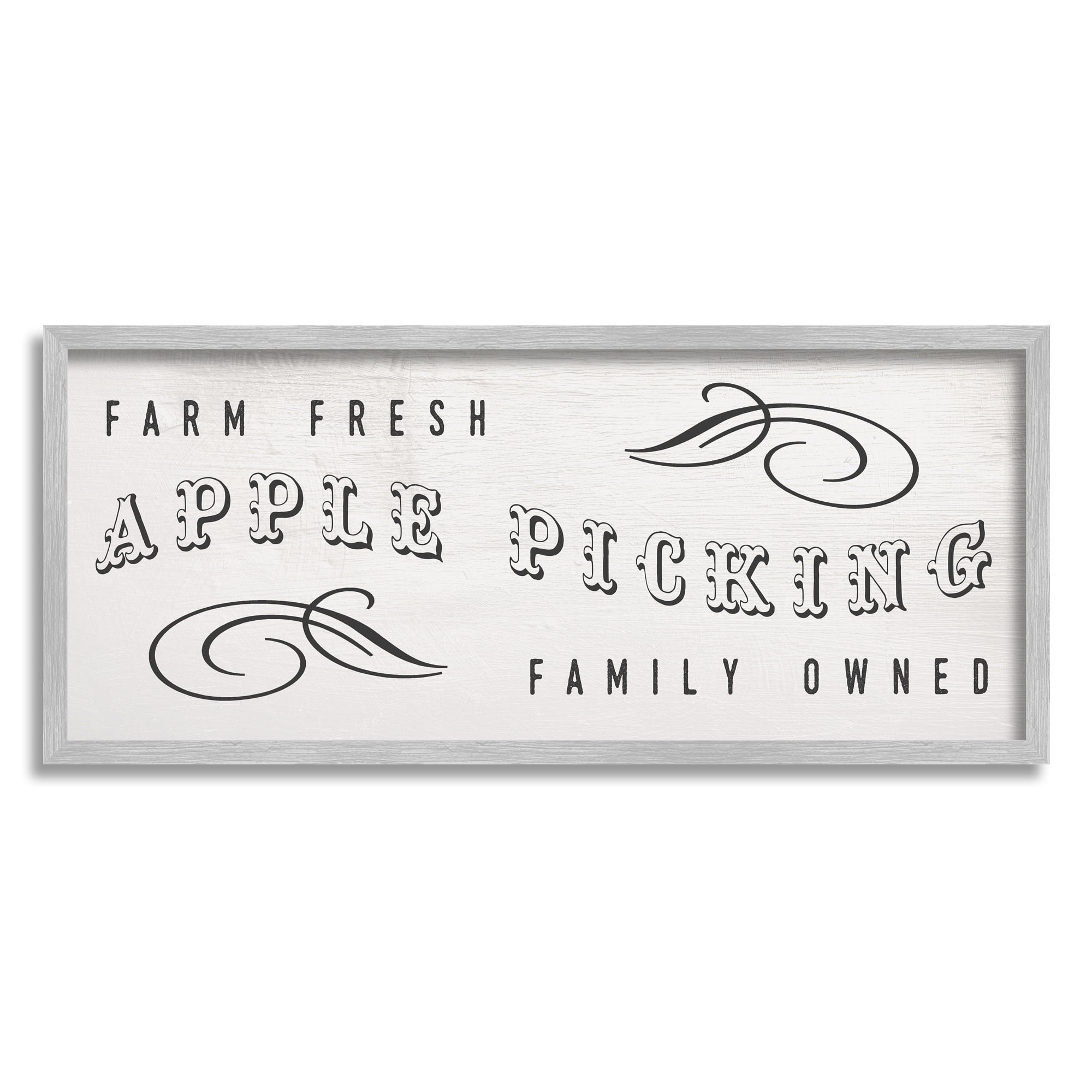 Stupell Industries Farm Fresh Apple Picking Family Owned Harvest Sign Graphic Art Gray Framed Art Print Wall Art, 24x10, by Daphne Polselli