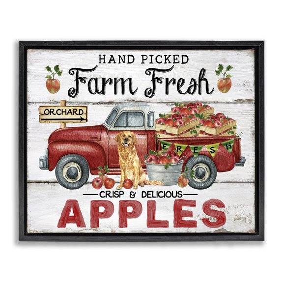 Stupell Industries Farm Fresh Apples Truck Transportation Painting Black Floater Framed Canvas Art Print Wall Art, 31 x 25