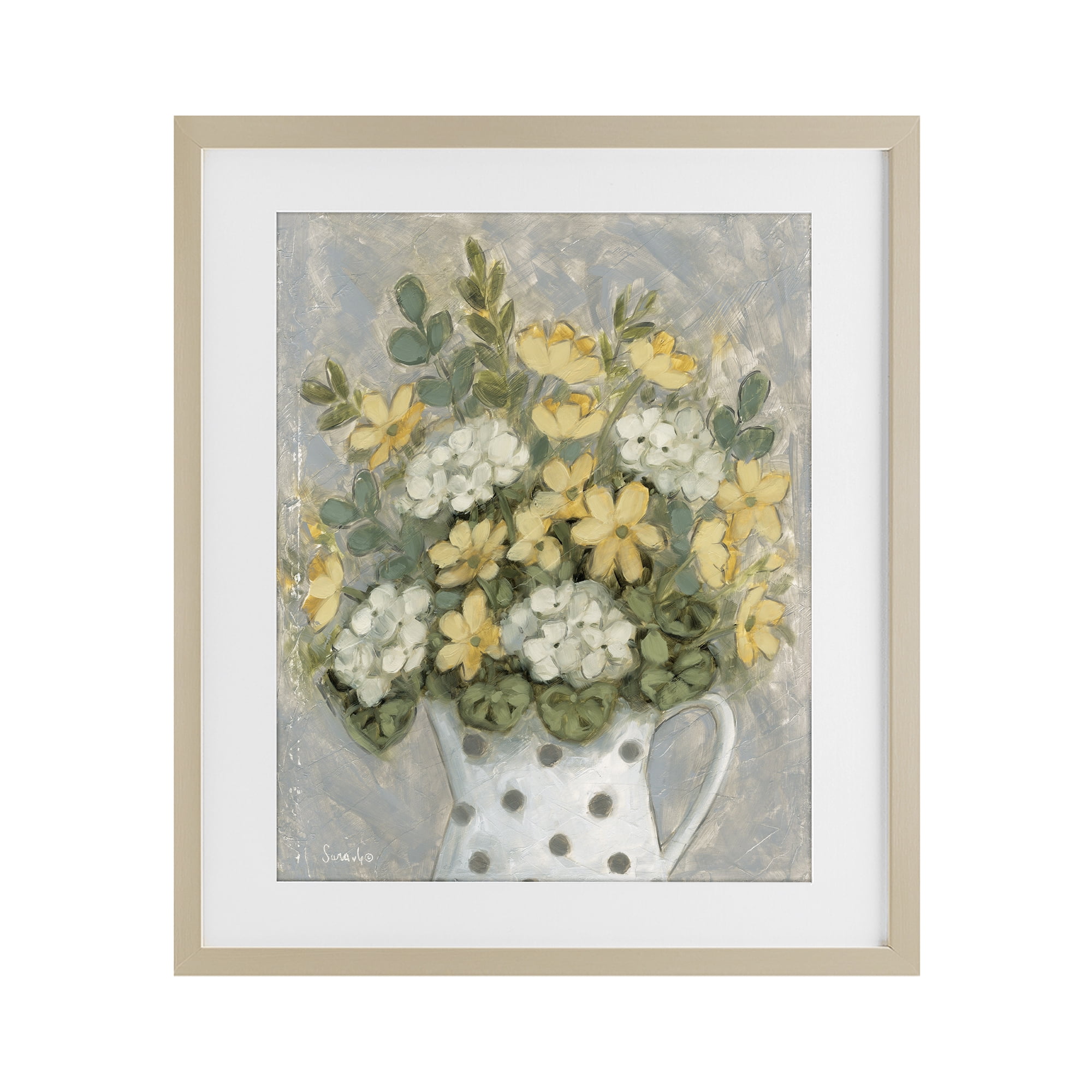 Stupell Industries Farm Fresh Bouquet Dotted Vase Birch Framed Print Under Glass, design by Sara G. Designs