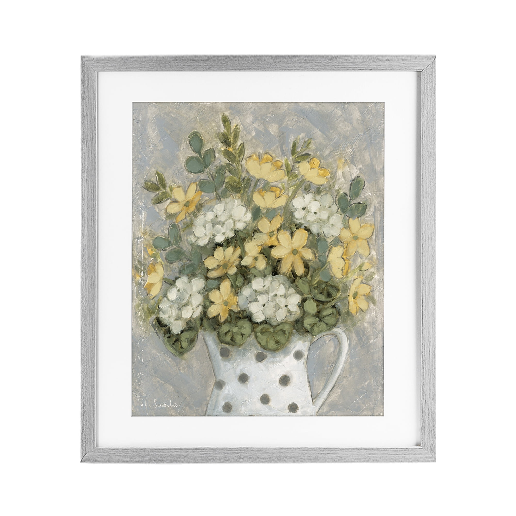 Stupell Industries Farm Fresh Bouquet Dotted Vase Gray Framed Print Under Glass, design by Sara G. Designs