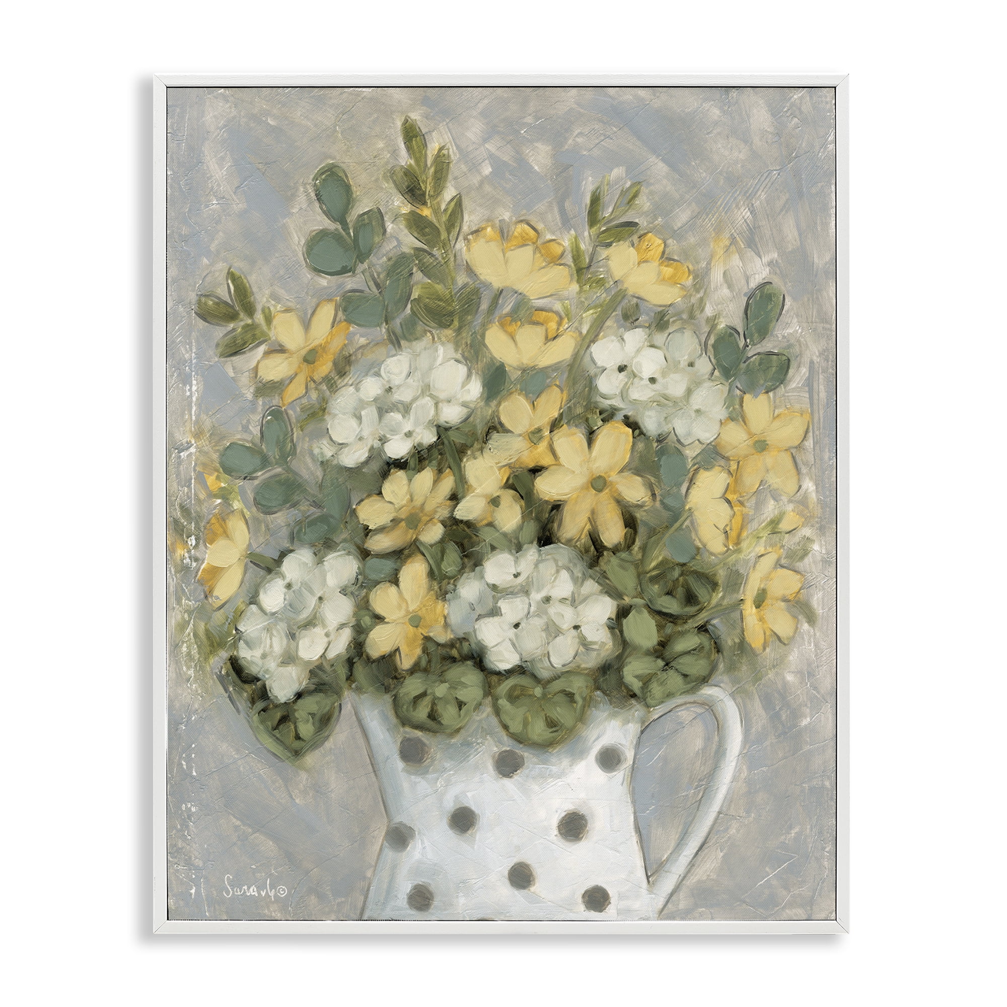 Stupell Industries Farm Fresh Bouquet Dotted Vase White Framed Giclee Art, design by Sara G. Designs