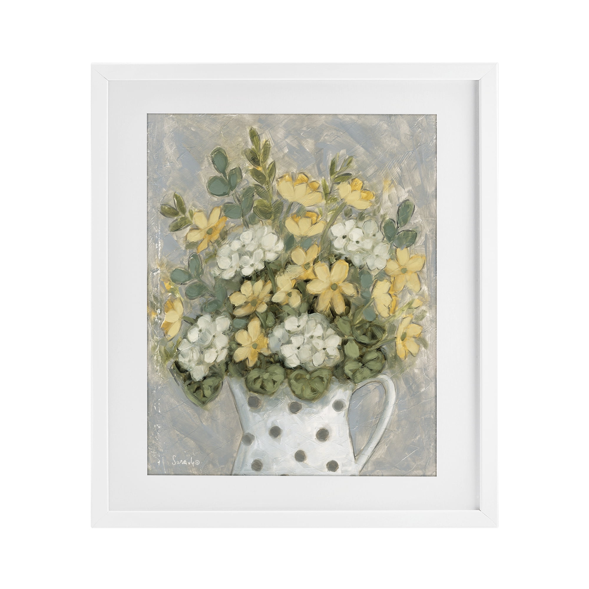 Stupell Industries Farm Fresh Bouquet Dotted Vase White Framed Print Under Glass, design by Sara G. Designs