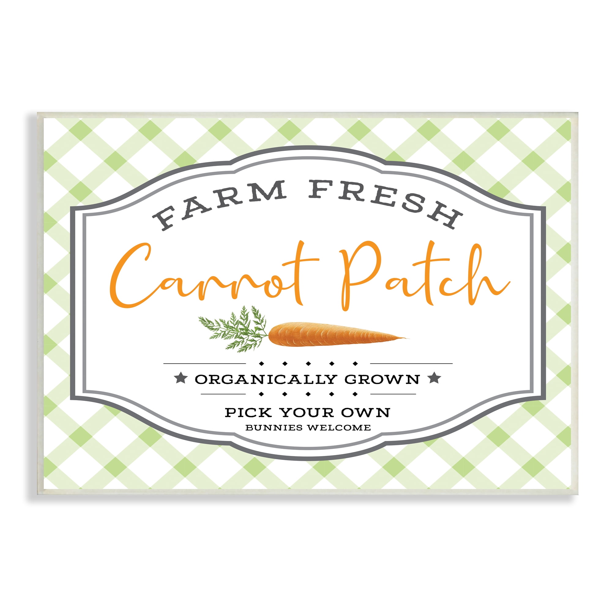 Stupell Industries Farm Fresh Carrot Patch Country Sign Green Plaid, 10 x 15, Designed by AE Design