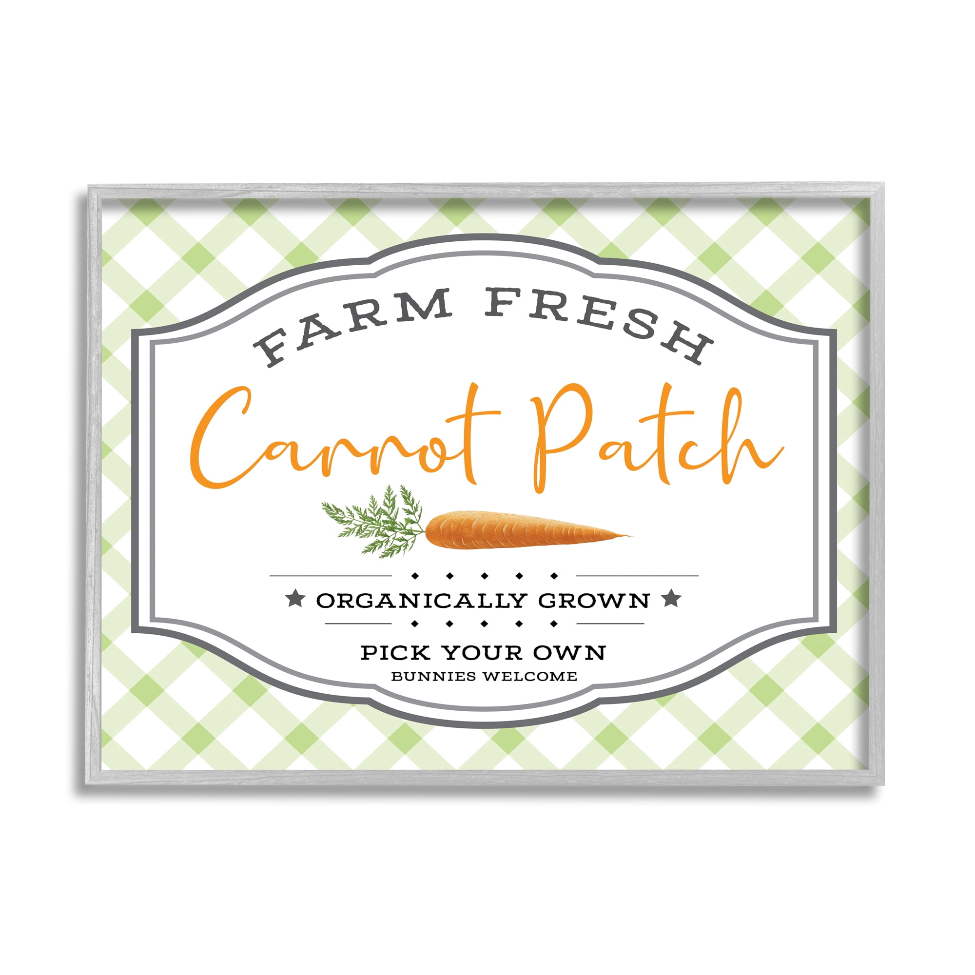 Stupell Industries Farm Fresh Carrot Patch Country Sign Green Plaid, 11 x 14, Designed by AE Design