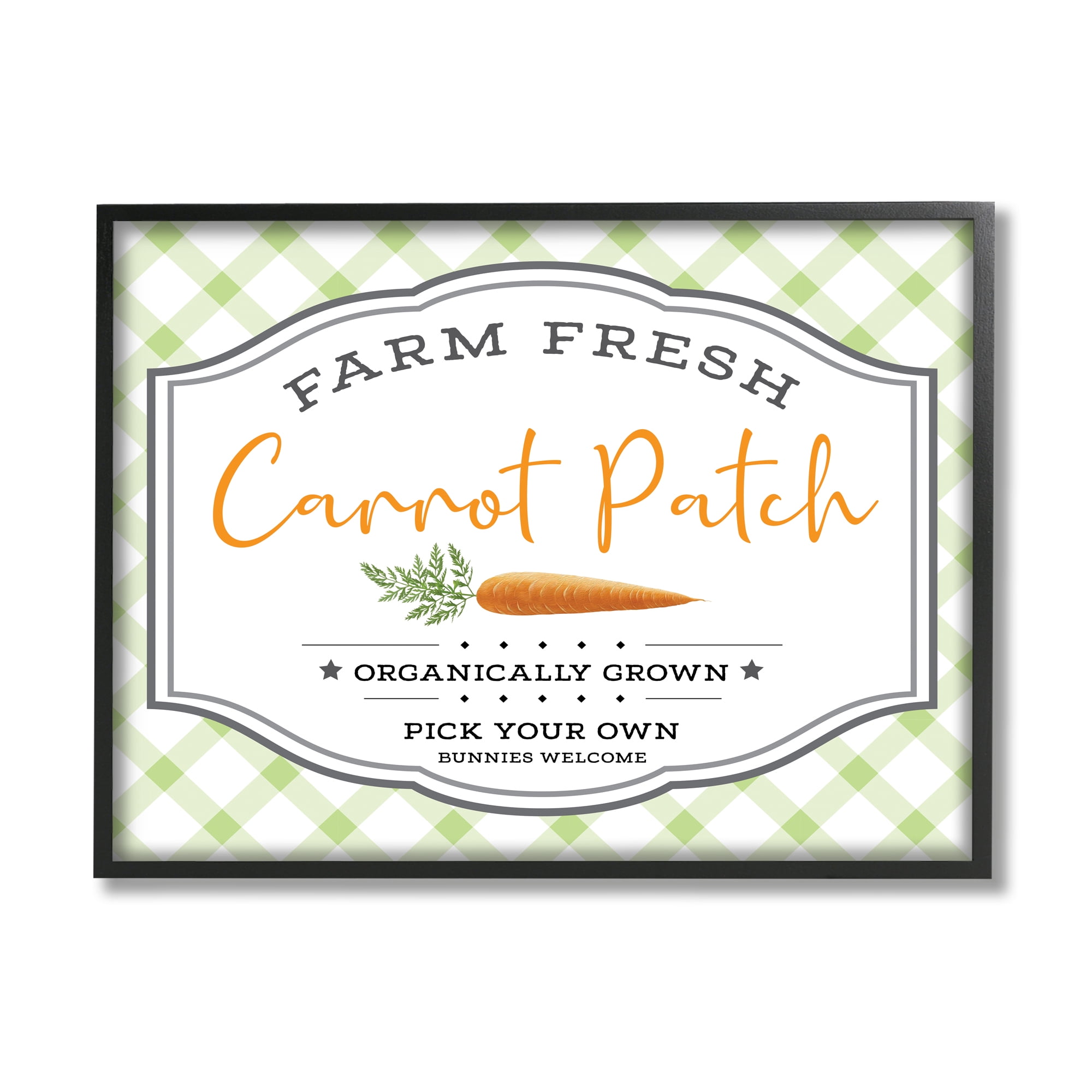 Stupell Industries Farm Fresh Carrot Patch Country Sign Green Plaid, 11 x 14, Designed by AE Design