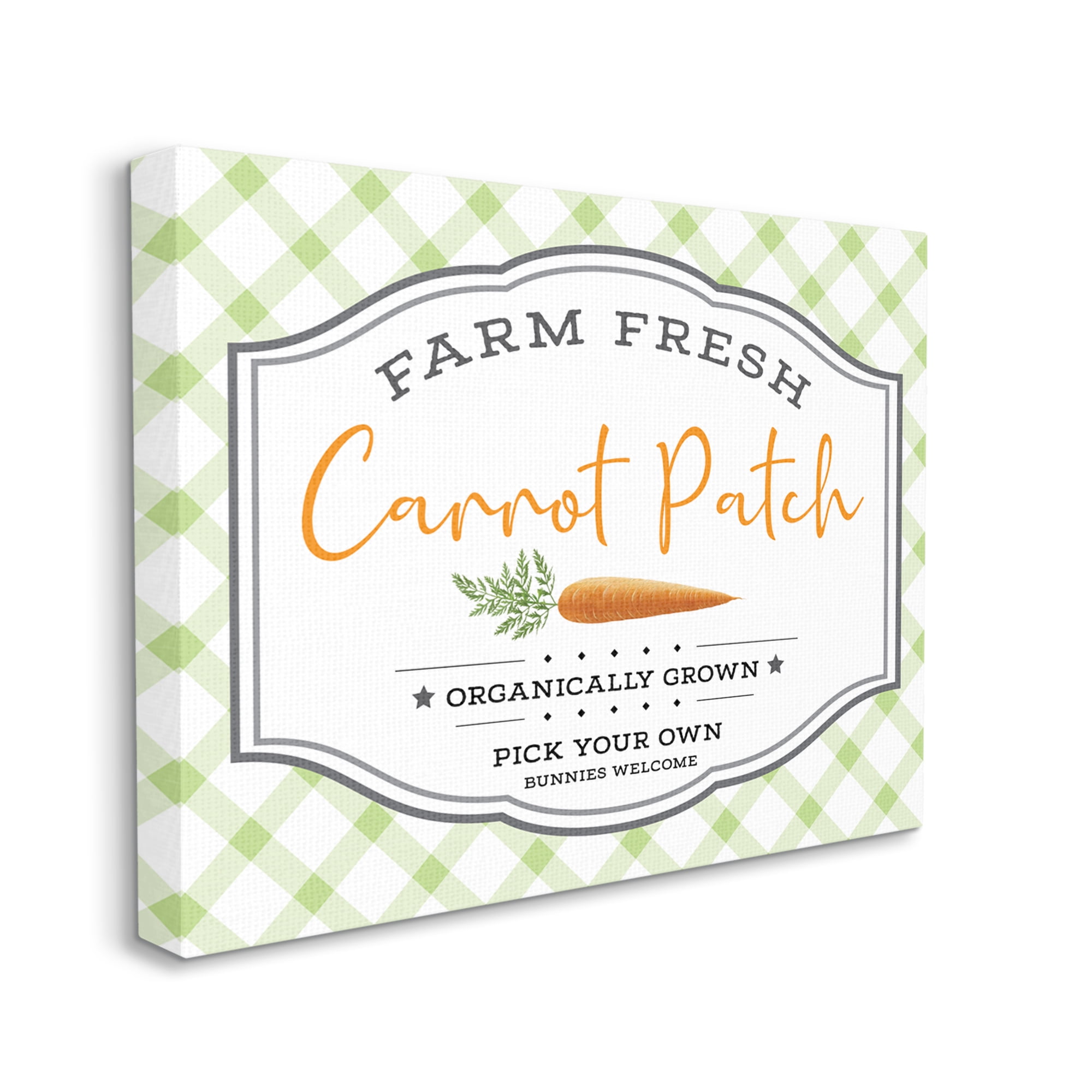 Stupell Industries Farm Fresh Carrot Patch Country Sign Green Plaid, 36 x 48, Designed by AE Design