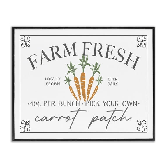 Farm Fresh Carrot Patch Seasonal Springtime Vegetables Black Framed Giclee Art, 14 x 11, By JJ Design House LLC