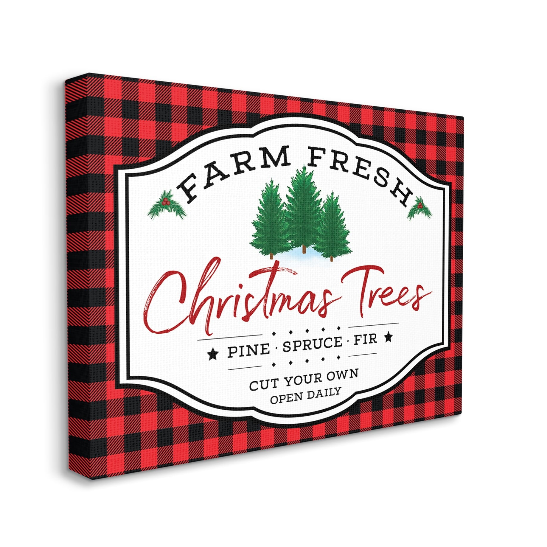 Stupell Industries Farm Fresh Christmas Tree Sign Red Buffalo Plaid Canvas Wall Art, 30 x 40, Design by AE Design
