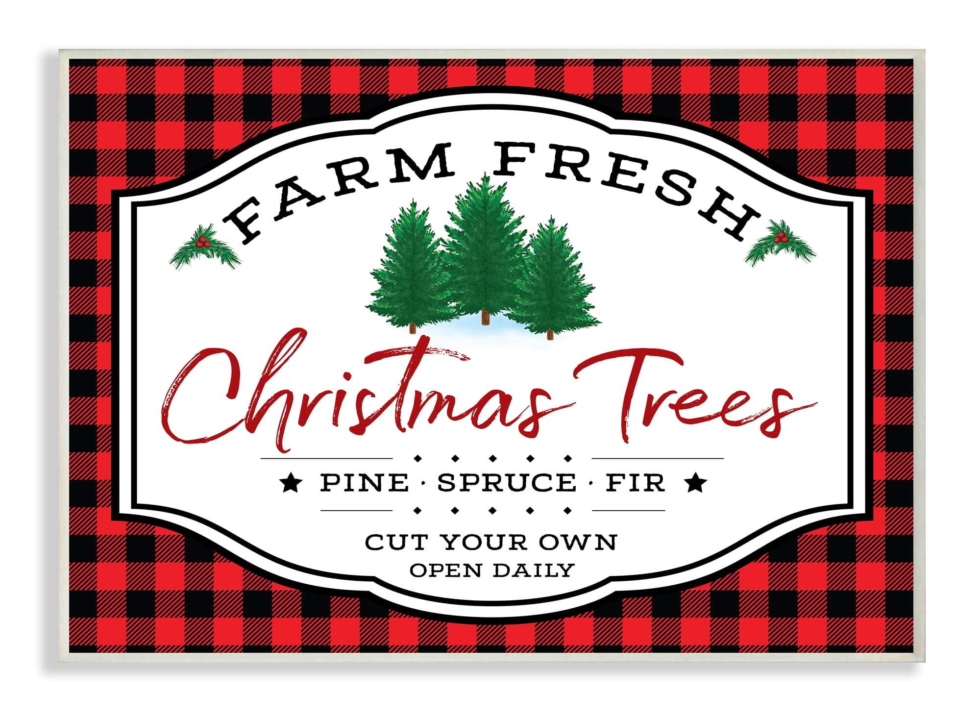 Stupell Industries Farm Fresh Christmas Tree Sign Red Buffalo Plaid Wall Plaque, 13 x 19, Design by AE Design